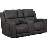 Pierce Zero Gravity Power Recline Loveseat w/ Power Head Rest Lumbar & Console in Dark Gray Leather